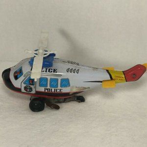 MTU Police Helicopter Wind Up Tin Toy Korea key not winding